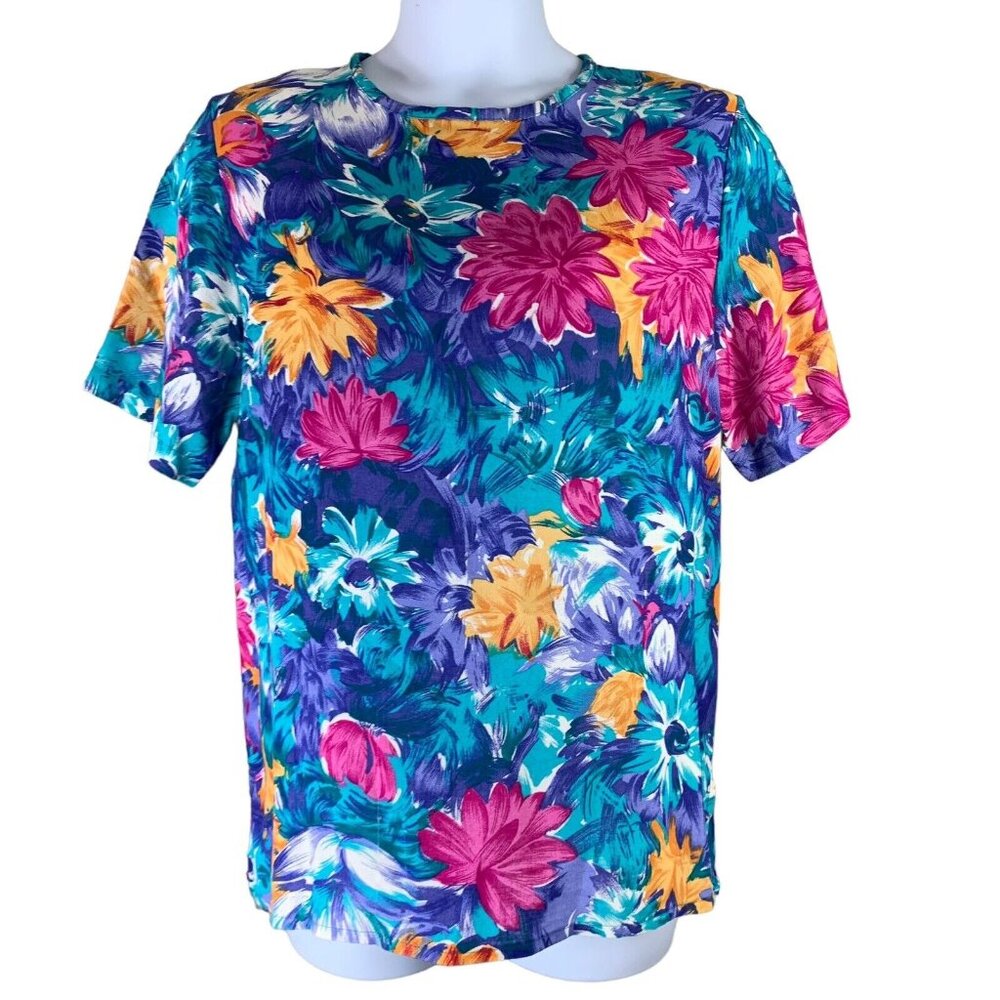 Vintage Floral Top Size 12 American Collection Multicolor Short Sleeved Blouse